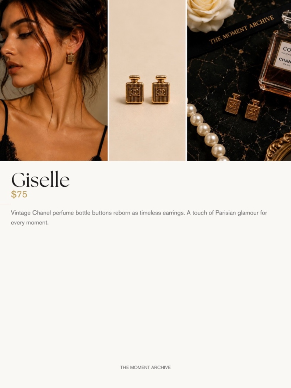Giselle earrings handmade from vintage Chanel buttons